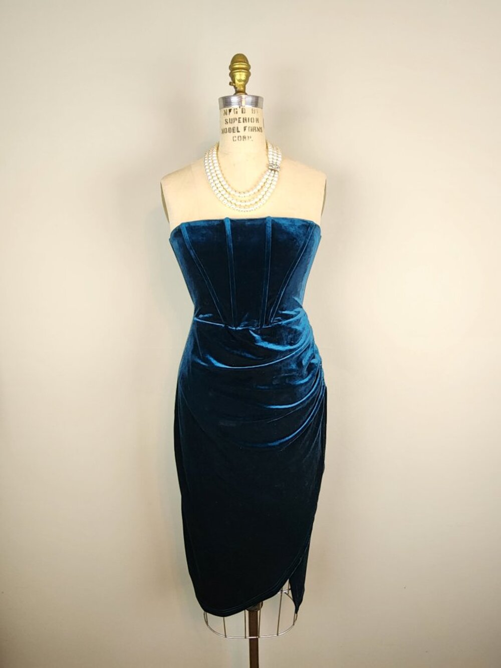 Lulu's Glamorous Celebrations Blue Green Strapless Ruched Dress Ladies size Med